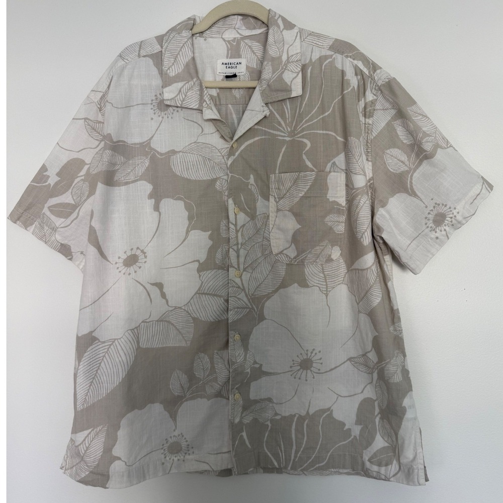 American Eagle Mens Summer Short Sleeves Button Down Shirt XL Hawaiian Print